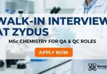 Walk-In Drive at Zydus for MSc Chemistry Graduates | Apply Now MSc Chemistry Job Walk-In Interview at Zydus Lifesciences | Apply Now