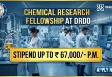 Govt DRDO Chemical Research Fellowship | Apply and earn up to ₹ 67,000/- p.m. Chemical Research Fellowship DRDO Vacancy at DMSRDE Kanpur | Apply Now