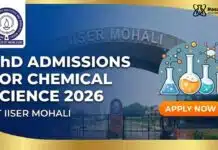 IISER Mohali PhD Admissions 2026 | Chemical Science Apply PhD Admissions in Chemical Science | IISER Mohali Vacancy 2026 | Apply Now