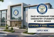 Paid DRDO INMAS Internship | Chemical Science Graduates Apply Now | Stipend ₹5000 per month Paid Internship for Chemistry Students at INMAS | Chemical Science Graduates Apply Now