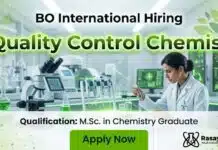 Quality Control Chemist Job at BO International | Apply Now Quality Control Chemist Role at BO International | MSc Chemistry Graduates Apply Now