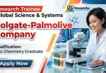 Colgate Palmolive is Hiring Research Trainee | MSc Chemistry Freshers Graduates Apply Now MSc Chemistry Jobs at Colgate Palmolive | Apply for Research Trainee Role
