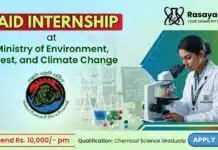 MoEF Internship for Chemical Science Graduates | Stipend Up to Rs. 10,000/- per month MoEF Internship | Government Summer Chemistry Internship 2026