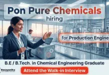 Production Engineer job at Pon Pure Chemicals | Chemical Engineering Jobs | Walk-in Interview Production Engineer job Chemical Engineering Jobs Pon Pure Chemicals chemical plant Chennai walk-in drive