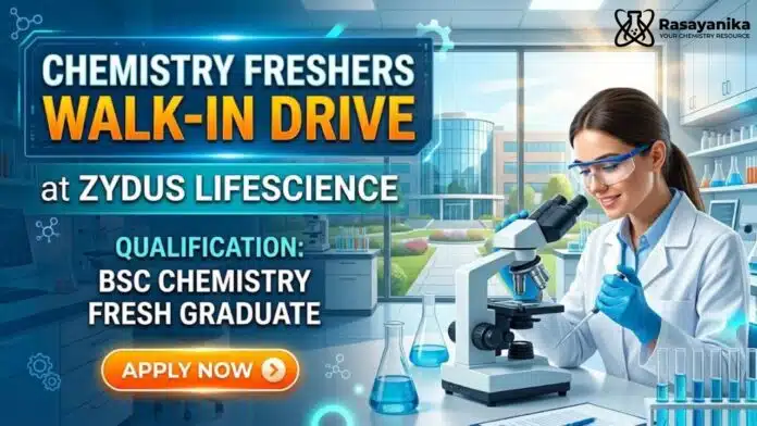 BSc Chemistry Freshers Job at Zydus | Attend the walk-In Drive BSc Chemistry Freshers Job at Zydus | Attend the walk-In Drive