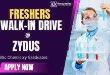 Chemistry Freshers Zydus Walk-In Interview | Production Trainee Officer BSc Chemistry Freshers Job at Zydus | Attend the Walk-In Interview