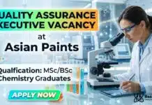 Quality Assurance Job at Asian Paints | QA Executive Role Quality Assurance Job at Asian Paints | Chemistry Graduates Apply Now
