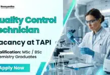 TAPI Hiring Quality Control Technician Role | MSc Chemistry Graduates Apply Now MSc Chemistry Jobs at TAPI | Quality Control Technician Role