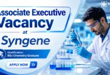 Syngene Hiring BSc Chemistry Graduates | Associate Executive Role BSc Chemistry Jobs Syngene | Associate Executive Role