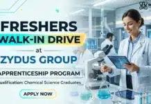 Freshers Walk-In Interview at Zydus | Chemical Engineering Graduates Apply Now Apprenticeship Program at Zydus – Chemical Engineering Freshers Graduates Apply Now