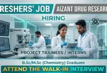 Chemistry Freshers Jobs at Aizant for QC Interns | Attend the Walk-In Interview Aizant Careers announces Chemistry Freshers Jobs for B.Sc/M.Sc Chemistry graduates in QC Formulations department.