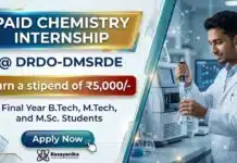Paid Chemistry Internship at DRDO-DMSRDE | Earn Stipend: Rs. 5000/-p.m. Chemistry Internship at DRDO DMSRDE Kanpur Government Internship for M.Sc Chemistry Students