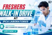 MSc Chemistry Freshers Job at Ipca Laboratories | Walk-In Drive 2026 Ipca Laboratories Walk-In Drive | Production Jobs MSc Chemistry Freshers Job