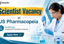 Exclusive Scientist Job at USP | MSc Chemistry Jobs in Hyderabad MSc Chemistry Jobs at USP | RSL Scientist Role