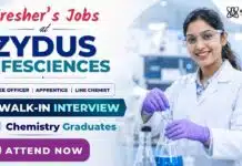 Freshers Walk-In Drive at Zydus Lifesciences | Chemistry Jobs Zydus Lifesciences announces Walk-In Interview for Freshers Chemistry Jobs at its Ankleshwar API Manufacturing Facility.