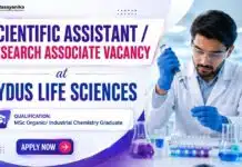 Zydus Hiring Research | MSc Chemistry Job at API R&D Pilot Plant Ankleshwar Research Associate Job at Zydus | MSc Chemistry Job in API R&D