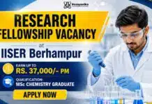 IISER Berhampur JRF Recruitment for MSc Chemistry Graduates | Earn Up to ₹37,000/- PM Research Fellowship at IISER Berhampur for MSc Chemistry Graduates