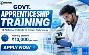 Govt. Apprenticeship Training at NIOT for Chemistry Graduates | Walk-In Interview Government Apprenticeship Training at NIOT | Candidates Apply Now