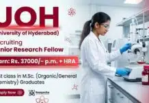 Chemistry JRF Vacancy at UOH Recruitment | Earn: Rs. 37000/- p.m. + HRA Chemistry JRF Vacancy at UOH Recruitment Research Jobs Opportunity for MSc Chemistry Candidates