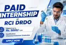 DRDO Paid Internship for Chemical Sciences Students | Stipend Up to ₹5,000 per month Govt Internship for Chemical Sciences Students | DRDO Vacancy