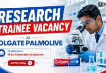 Colgate Palmolive Hiring Research Trainee | MSc Chemistry Job Research Trainee Job at Colgate Palmolive | MSc Chemistry Job