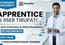 Chemistry Apprentice Recruitment at IISER Tirupati | Stipend: ₹9,000/- p.m. | Government Vacancy Apprentice at IISER Tirupati Government Vacancy 2026 for Graduate Candidates