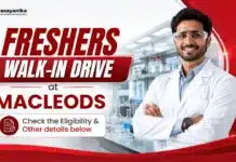Chemistry Freshers Walk-In Drive at Macleods | Apply for QC & Production Roles Chemistry Freshers Job at Macleods | Attend the Walk-in Interview