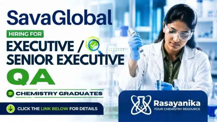Quality Assurance Jobs at Savaglobal. Explore exciting Chemistry Jobs in pharmaceutical QA, validation, and qualification. Apply now. Quality Assurance Jobs at Savaglobal. Explore exciting Chemistry Jobs in pharmaceutical QA, validation, and qualification. Apply now.