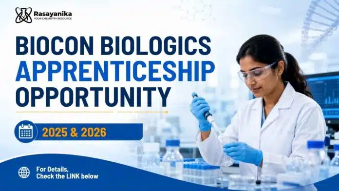 Biocon Apprenticeship for Chemistry graduates. Explore Jobs in Bangalore for 2025 and 2026 pass-outs and send your CV via email. Biocon Apprenticeship for Chemistry graduates. Explore Jobs in Bangalore for 2025 and 2026 pass-outs and send your CV via email.