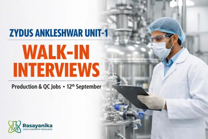 Zydus Ankleshwar Unit-1 Walk-In Production ADL QC | Chemistry | 12 Sep Zydus Ankleshwar Unit-1 Walk-In Production ADL QC | Chemistry | 12 Sep