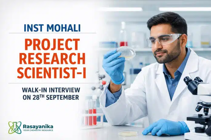 Project Research Scientist-I at INST Mohali | ICMR Peptide Hydrogel Muscle / Sarcopenia | Walk-in 28 Sep | Earn Rs 56,000/- + HRA Project Research Scientist-I at INST Mohali | ICMR Peptide Hydrogel Muscle / Sarcopenia | Walk-in 28 Sep | Earn Rs 56,000/- + HRA