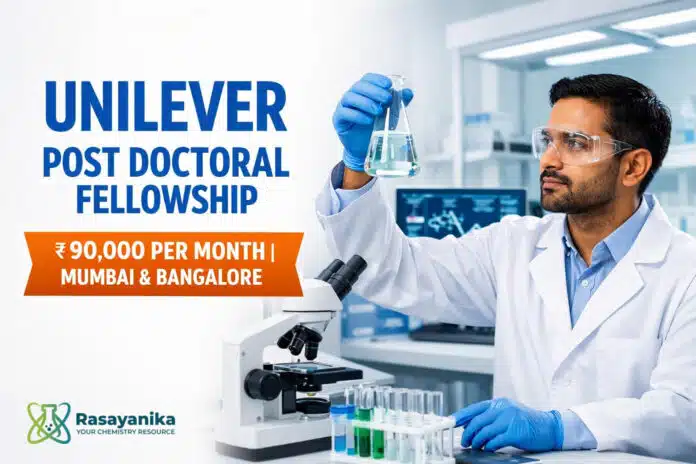 Unilever Post Doctoral Fellowship 2026 (R&D) Mumbai/Bangalore | ₹90k/mo | Apply by 28 Sep Unilever Post Doctoral Fellowship 2026 (R&D) Mumbai/Bangalore | ₹90k/mo | Apply by 28 Sep