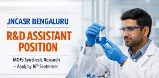 Chemistry R&D Assistant at JNCASR Bengaluru | MOFs Synthesis Chemistry R&D Assistant at JNCASR Bengaluru | MOFs Synthesis | Apply by 16 Sep | Earn Rs 25,000/- + 24%