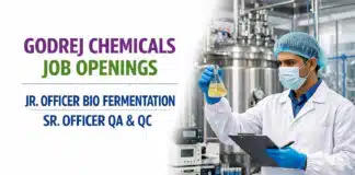 Godrej Chemicals Hiring for Multiple Positions | Chemistry Graduates Eligible Godrej Chemicals Valia Jr Officer Bio Fermentation 2–3 | Sr Officer QA&QC 3–5