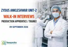 Freshers Walk-In Drive at Zydus | Walk-In Production Apprentice Zydus Ankleshwar Unit-2 Walk-In Production Apprentice / Trainee / Pilot Plant RA-SSA | Wed 9 Sep