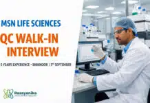 MSN Life Sciences Hiring For QC Positions | Chemistry Graduates Eligible | Walk-In Interview MSN Life Sciences QC Walk-In at Bhiknoor | 3–5 Yrs | 5 Sep