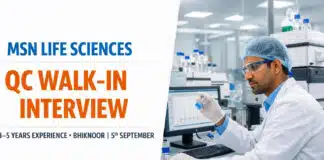 MSN Life Sciences Hiring For QC Positions | Chemistry Graduates Eligible | Walk-In Interview MSN Life Sciences QC Walk-In at Bhiknoor | 3–5 Yrs | 5 Sep