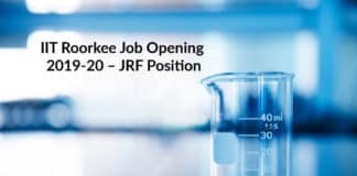 IIT Roorkee Job Opening 2019-20 – JRF Position
