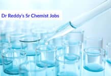 Dr Reddy’s Sr Chemist Jobs – MSc Chemistry Job Opening