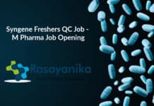 Syngene Freshers QC Job - M Pharma Job Opening