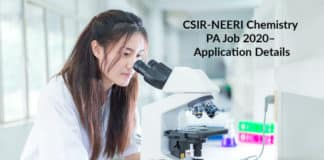 CSIR-NEERI Chemistry PA Job 2020– Application Details
