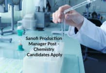 Sanofi Production Manager Post - Chemistry Candidates Apply