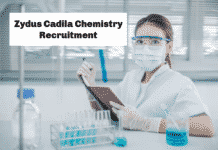 Zydus Cadila Chemistry Recruitment 2020 - Apply