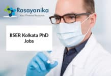 IISER Kolkata PhD Jobs - Chemistry Research Associate Salary 47,000/- pm