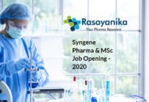 Syngene Pharma & MSc Job Opening - Sr Research Associate