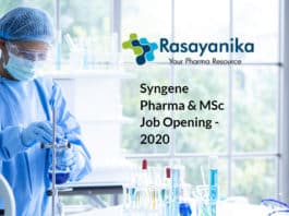 Syngene Pharma & MSc Job Opening - Sr Research Associate