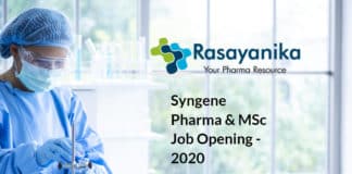 Syngene Pharma & MSc Job Opening - Sr Research Associate