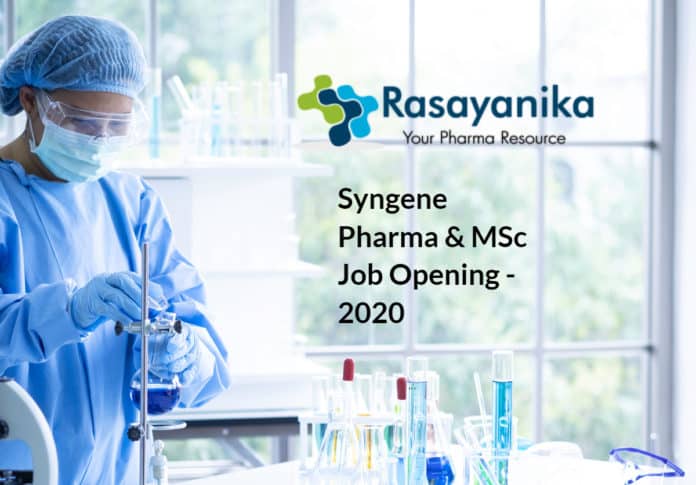 Syngene Pharma & MSc Job Opening - Sr Research Associate