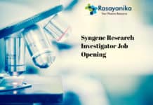 Syngene Research Investigator Job Opening - Chemistry & Pharma