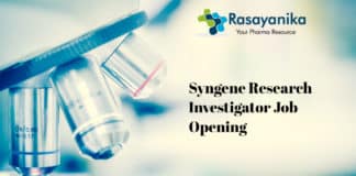 Syngene Research Investigator Job Opening - Chemistry & Pharma